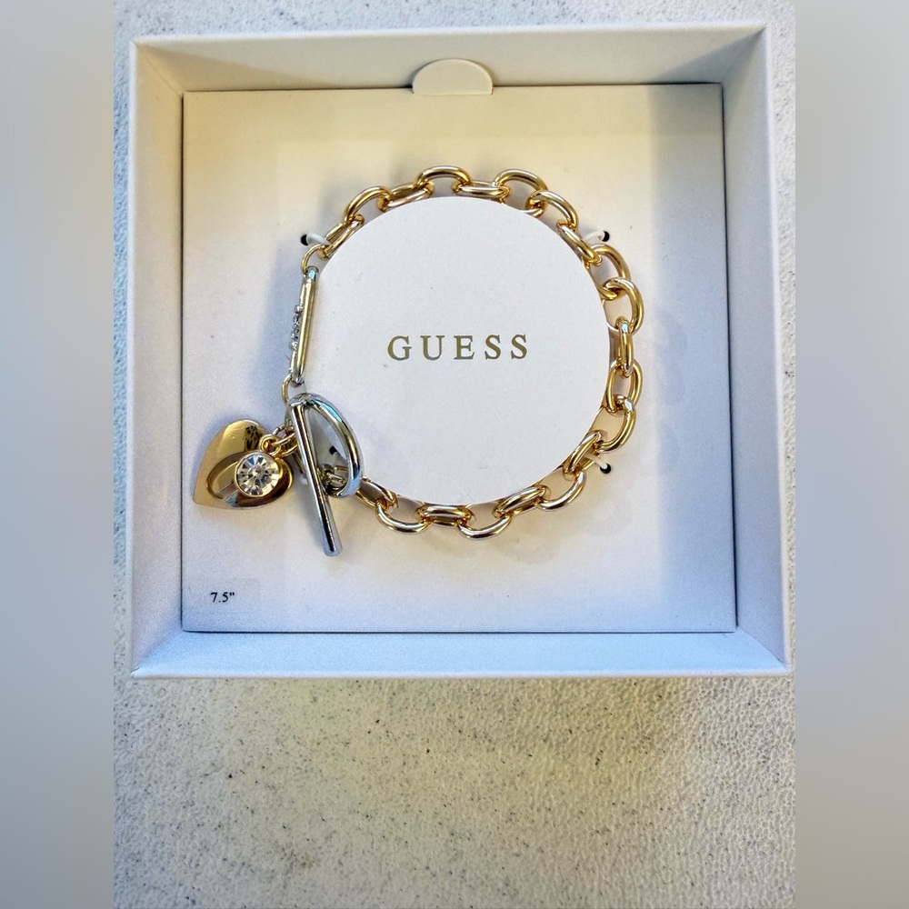 GUESS Gold Bracelet with Silver Heart Charm